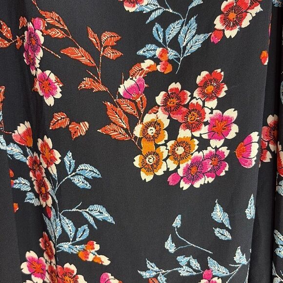 Xhiliration 3X Pink Blue Floral Cold Shoulder Ruffle Adj Strap Midi Dress Summer - Picture 5 of 10